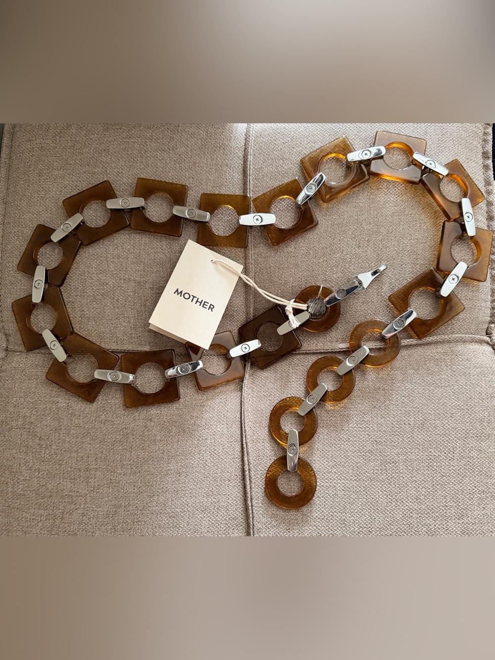 MOTHER Adjustable Brown Resin Link Chain Belt with Silver Accents Sz M ✨NWT✨ - Picture 10 of 12